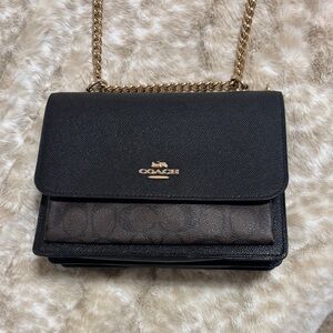 Coach Klare Black & Brown Signature Crossbody with Gold Chain